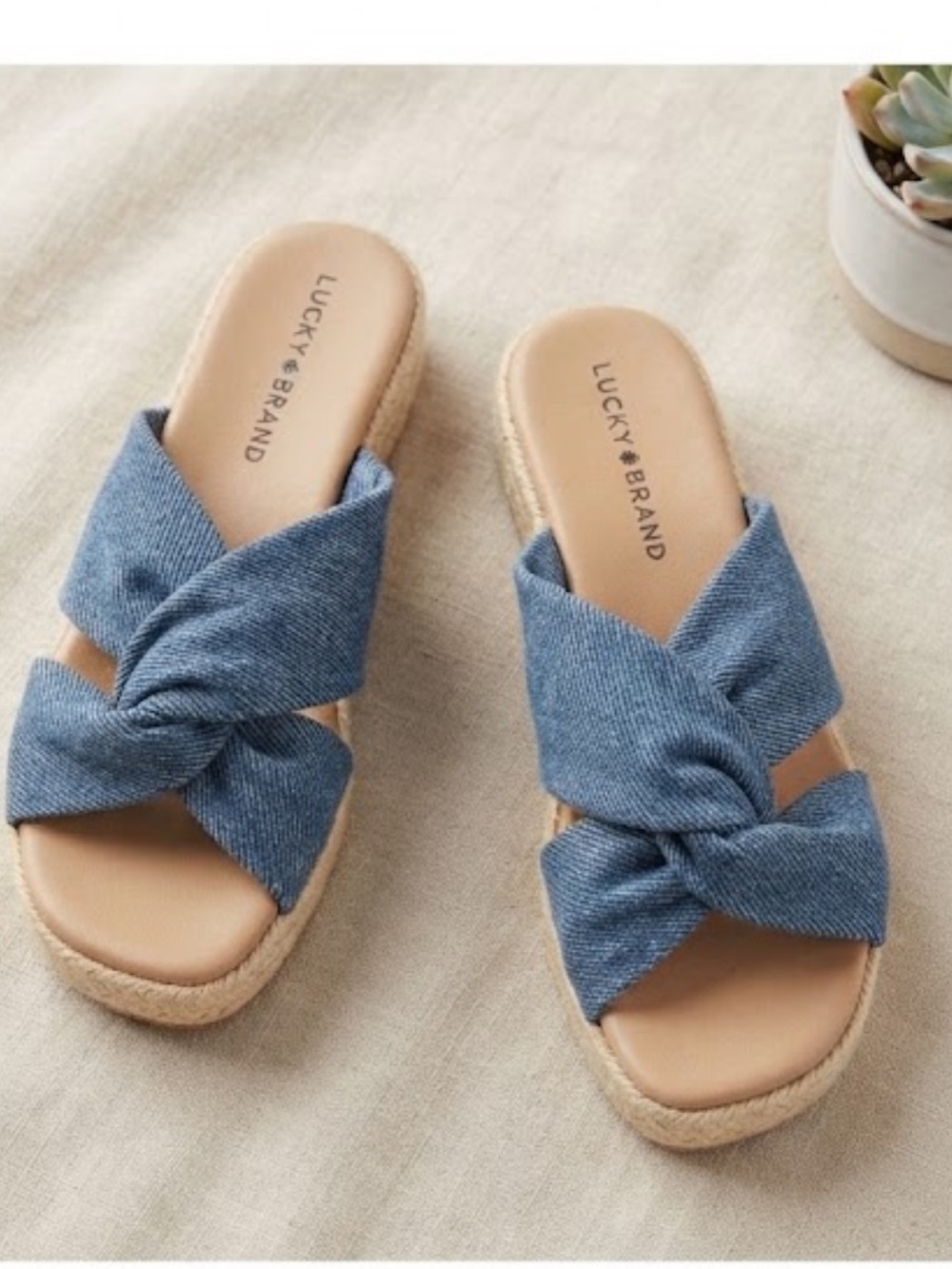 NEW Lucky Brand Fabric Twist Espadrille Sandal Slip On Navy